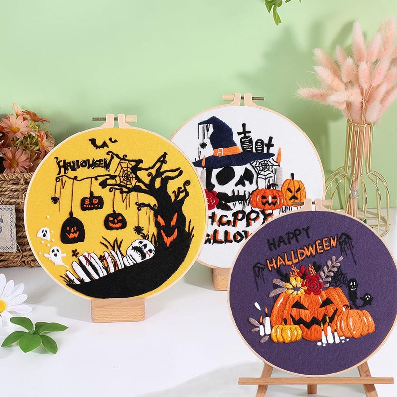 Ohcol 3 Sets Halloween Embroidery Kit,Needlepoint Kits for Adults with Clear Instructions - Image 2